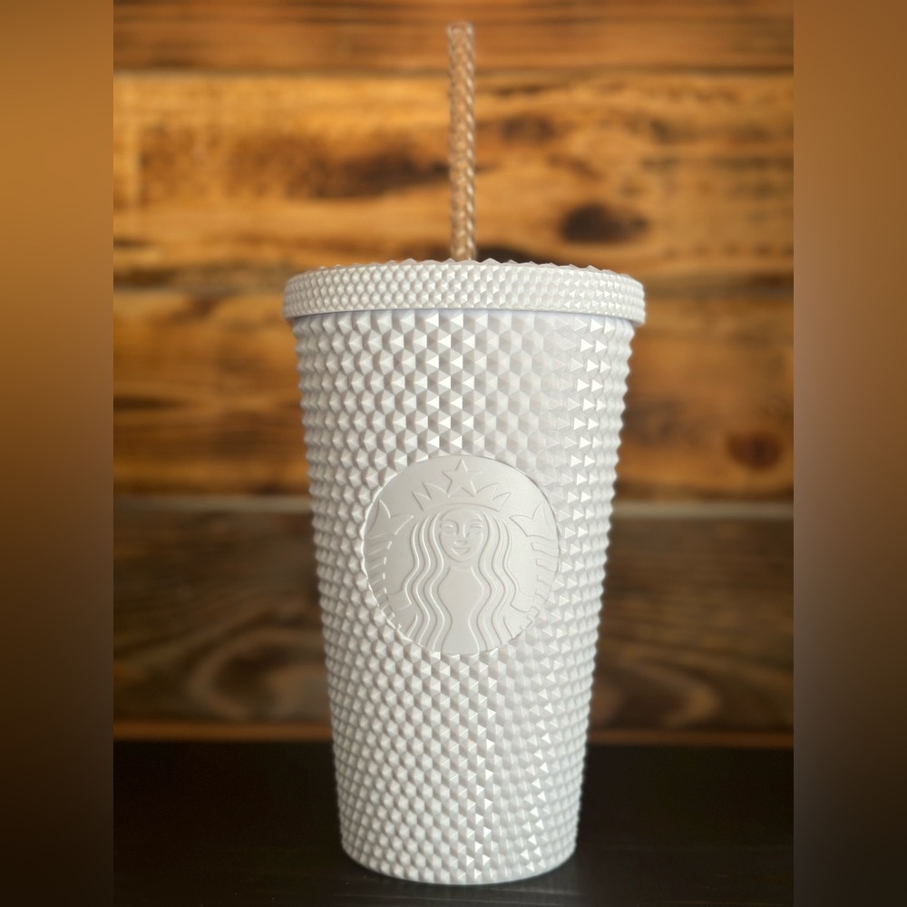 New 16oz Starbucks White Studded Tumbler